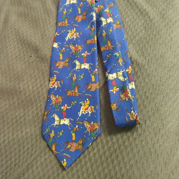 ❤️NWOT SALVATORE FERRAGAMO Navy Horse Stunt Theme Silk Necktie Tie - Picture 1 of 7